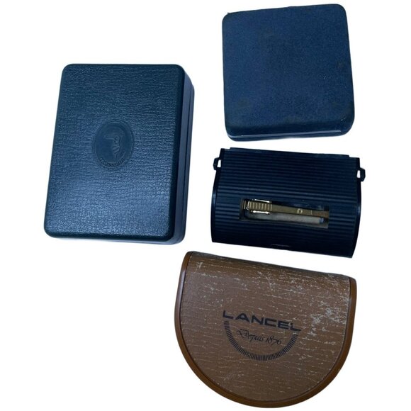 Lot Of 4 Tie Clips Metal Gold Uomo Charles Jourdan Trussardi Lancel Vintage - Picture 1 of 13